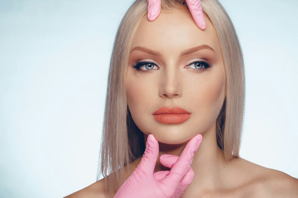 Portrait of young Caucasian woman. Concept of botox cosmetic injection